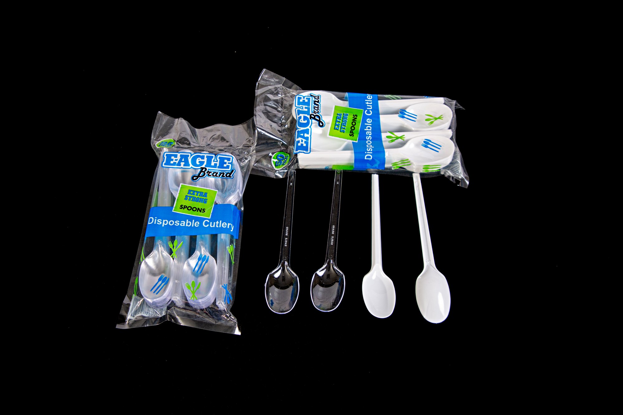 Eagle Tablespoon — disposable tablespoons shown in white and clear