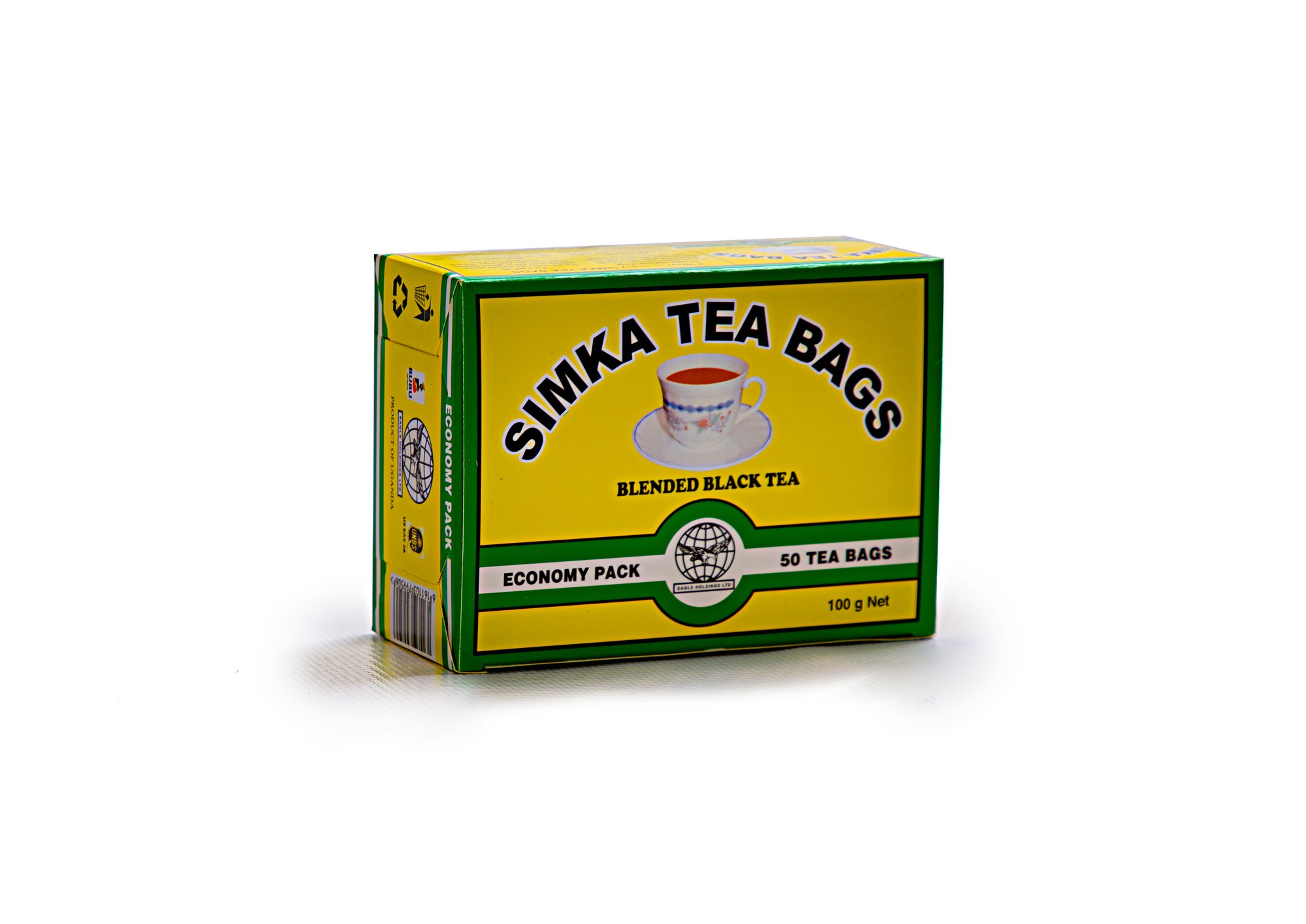 Simka Tea Bags — yellow Economy Pack box with green frame, 50 tagless tea bags